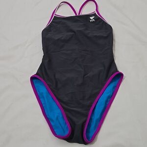TYR Swimsuit Womens S Black/teal/pink Hydra Span Reversible Diamond Fit